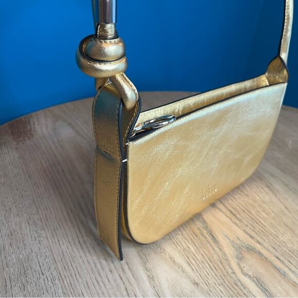 Behno New York Ina Mini Pouchette Metallic Gold Leather Shoulder Bag - Picture 3 of 10